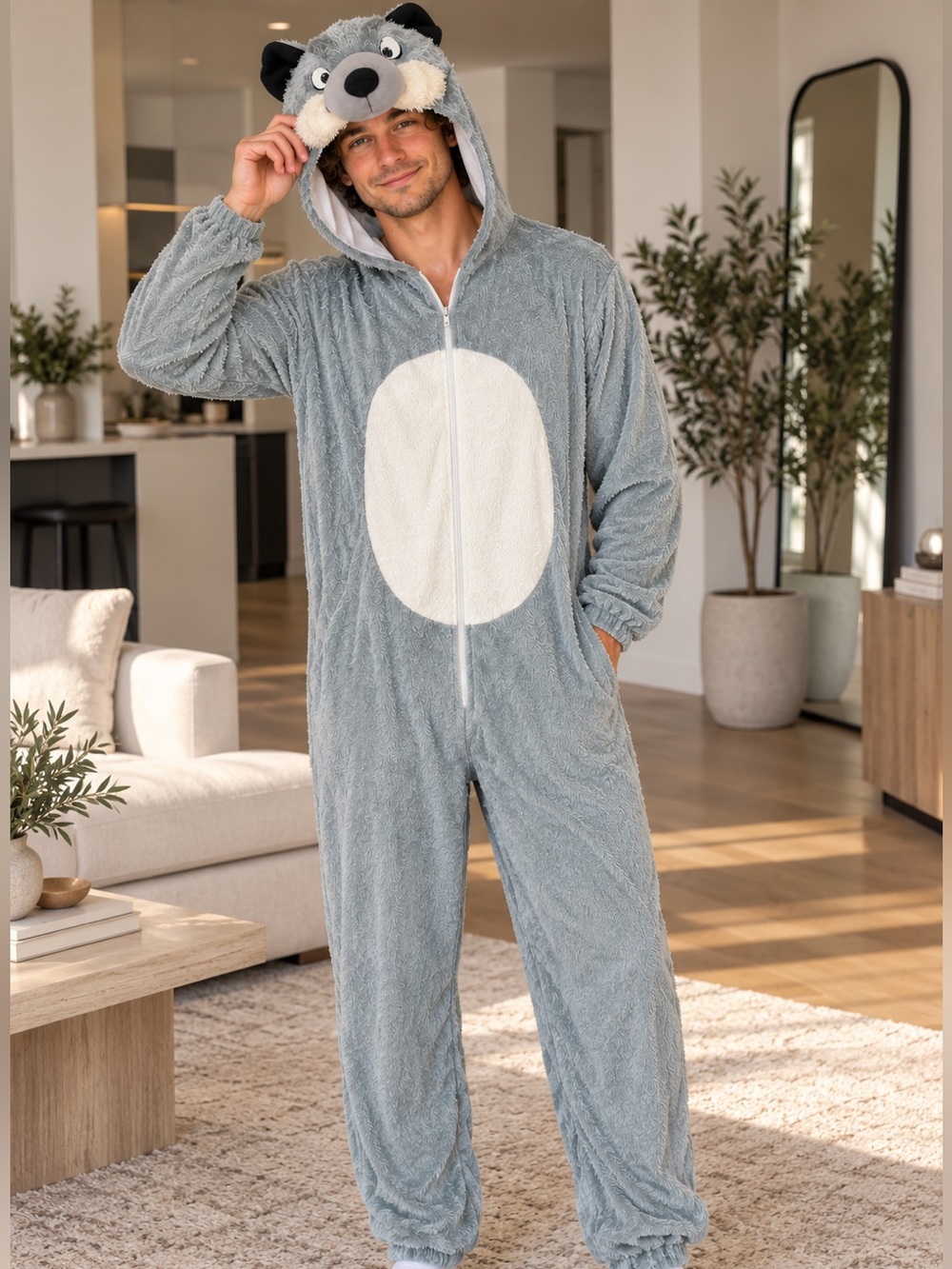 Adult Unisex Big Bad Wolf Furry Plush Halloween Costume L